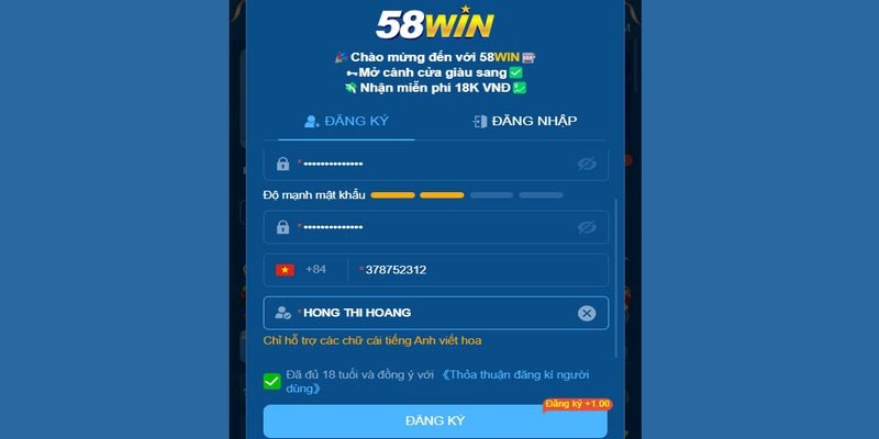 Đăng ký 58Win để tham gia sân chơi cá cược đỉnh cao